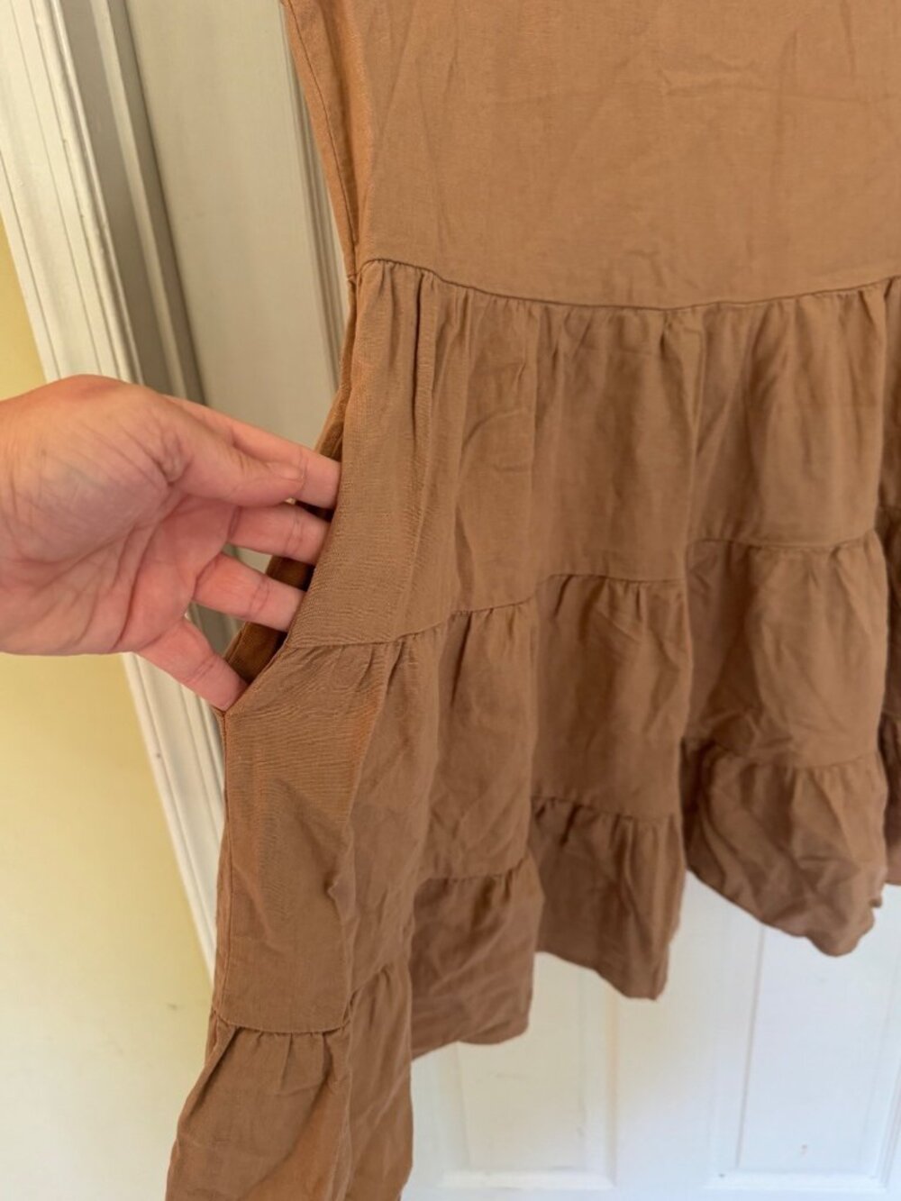 Adyson Parker Linen Blend Cap Sleeve Brown Baby Doll Mini Dress Size Medium - Picture 6 of 11